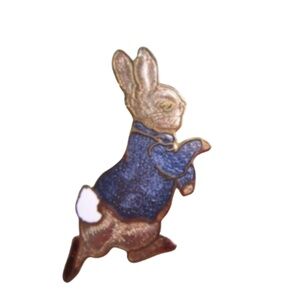 Vintage Peter Rabbit Enamel Blue Coat Gold-Tone Figural Brooch Pin